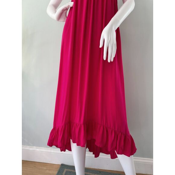 Cherokee Y2k Boho Chic Embroidered Floral Hot Pink Smocked Midi Dress size XS - Picture 5 of 7
